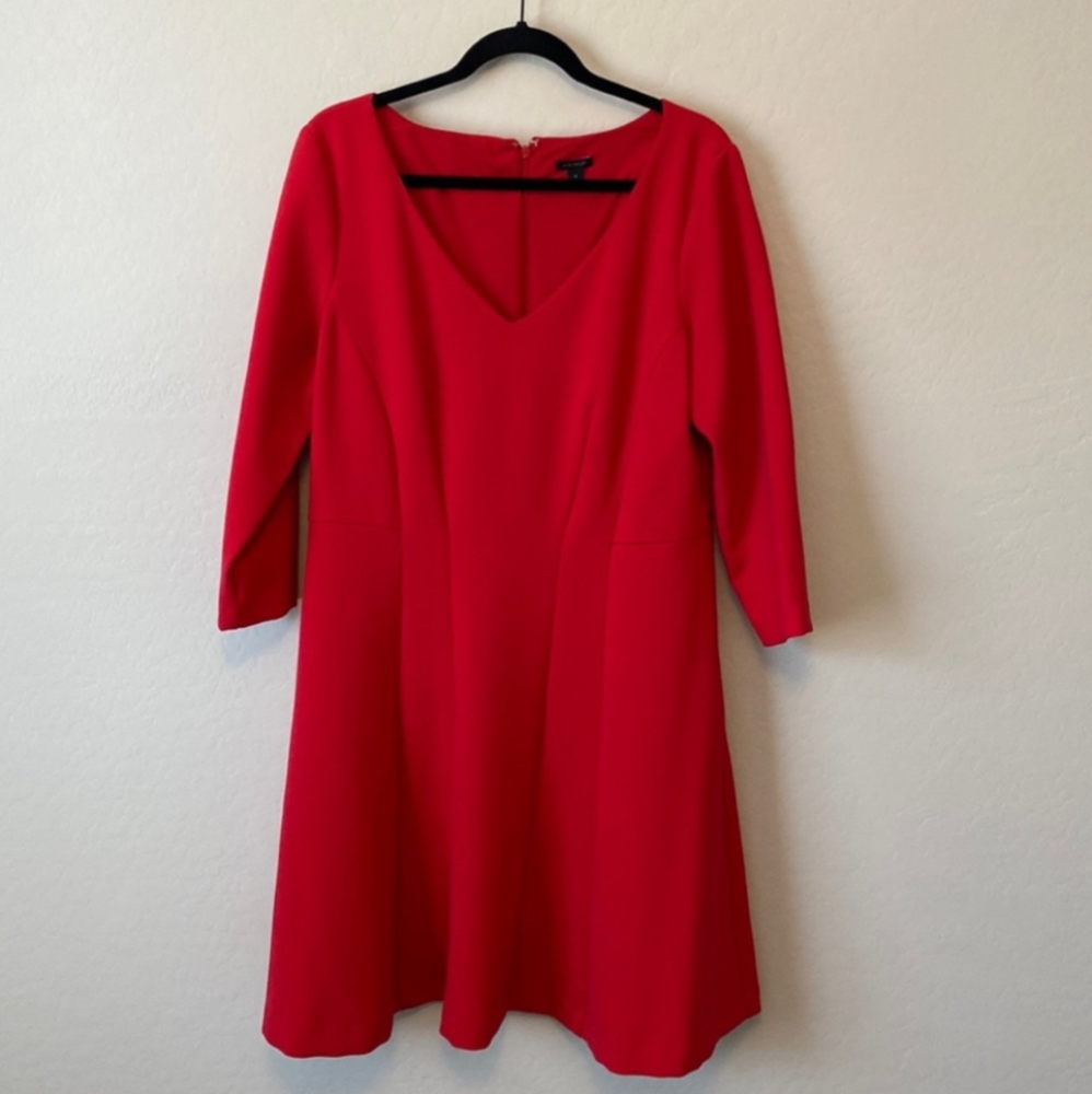 Ann Taylor Long Sleeve Red Dress Size 14